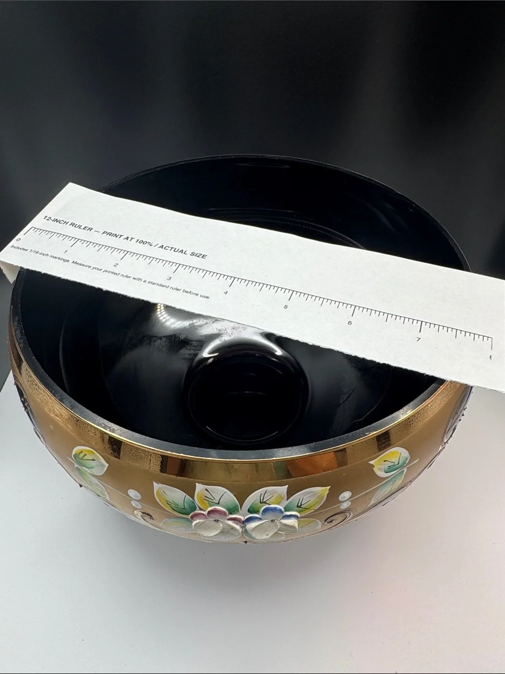 Hand-Painted Black and Gold Decorative Footed Bowl